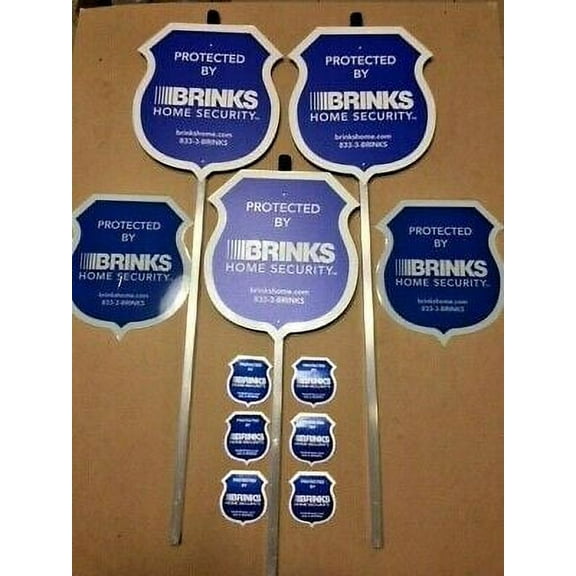 3 BRINKS Reflective Alarm Security Yard Signs on Aluminum 30" Yard Stakes   6 Alarm Security Window/Door 2-Sided Alarm Decals *BRAND NEW*