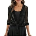 thumbnail image 2 of FNFYFH Womens Sparkly Sheer Shrug Tie Front 3/4 Sleeve Cropped Bolero Cardigan Mesh Cover Up for Dresses Evenings Party, 2 of 6