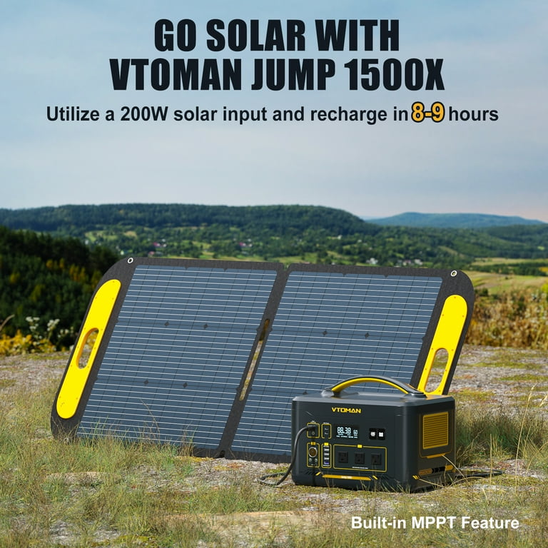 VTOMAN Portable Solar Generator, Jump 1500W+110W Solar Generator, 12 Outputs, Safe & Reliable