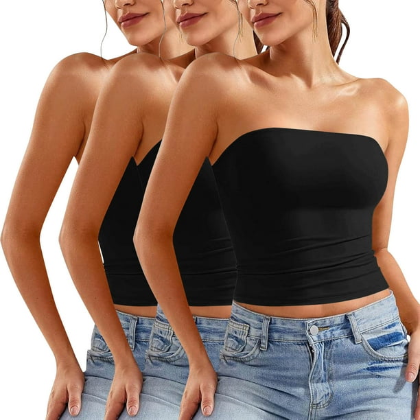 Blusa informal de verano sin tirantes de color liso para mujer, 3 piezas, de poliéster