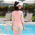 thumbnail image 4 of Swimsuits For Girls Summer Beach Swim Shirt Trunks Pants Rash Guard Upf 50+ Print Short Sleeve Crew Neck 3 Piece Outfit Set, 4 of 7