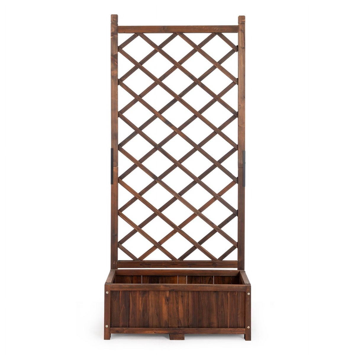 Wood Planter Raised Garden Bed with Trellis, 67 Inch Height Outdoor Garden Flower Standing Planter Box Lattice Panels with Planter for Patio Porch with Drainage Holes, Brown