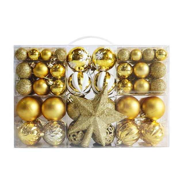 101 Piezas Bolas de Navidad Doradas – Bolas de Navidad de Plástico Irrompible – Decoración del Árbol de Navidad – Crea un Ambiente Navideño – Para Decoraciones Navideñas de Interior o Exterior
