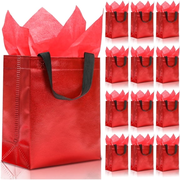 12 count   Bags(Includes Tissue Paper)  bag with handle Birthdays Parties Holidays Weddings Medium 10x4x8in red  Bags