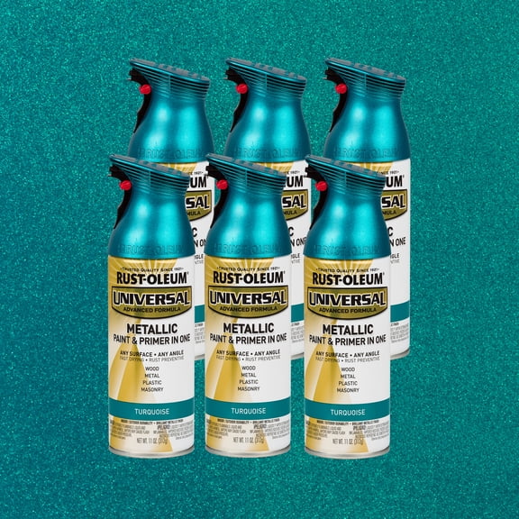 6 Pack, Turquoise, Rust-Oleum Universal All Surface Interior/Exterior Metallic Spray Paint-330480, 11 oz
