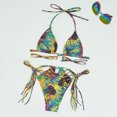 thumbnail image 2 of Bikini de dos piezas para mujer, traje de baño cruzado con cuello Halter y espalda descubierta, transpirable, de corte alto, hoja de color S, 2 of 4