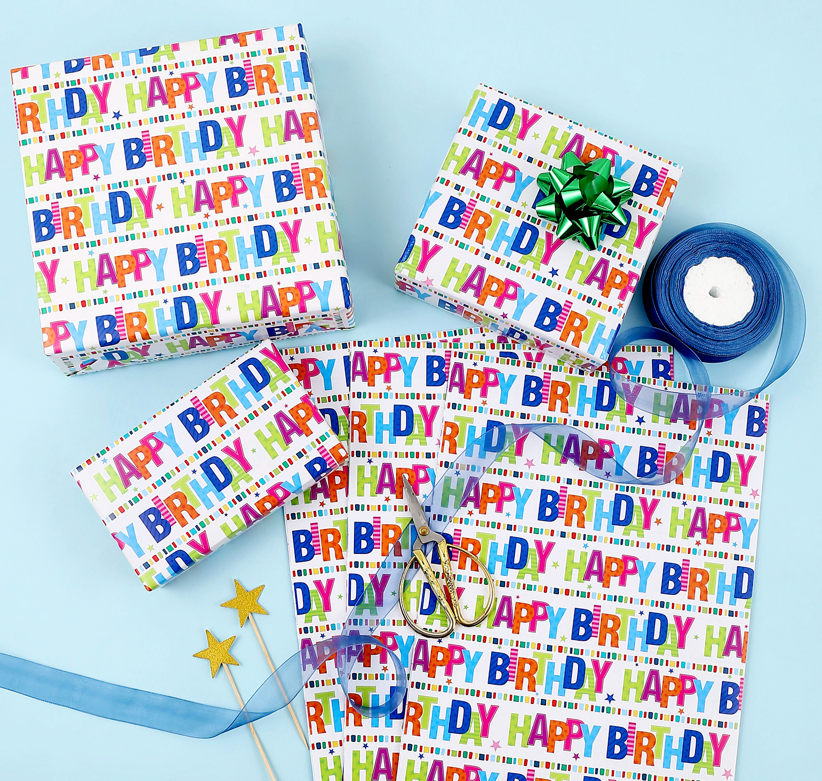 Colorful Happy Birthday Wrapping Paper 3 Large Sheet Gift Wrapping ...