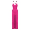 thumbnail image 4 of AJTQTH Women Stylish Jumpsuit Spaghetti Straps Deep V-Neck Backless Romper High-Waisted Slim Fit Bodysuit Solid Straight-Leg Loose Overalls Hot Pink L, 4 of 7