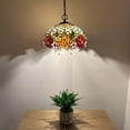 thumbnail image 2 of Tiffany Pendant Lights Fixture Red Orange Stained Glass Rose Flowers LED Bulb Included for Dining Room Hotel Restaurant Cafe 16"W*16"D*75"H, 2 of 9