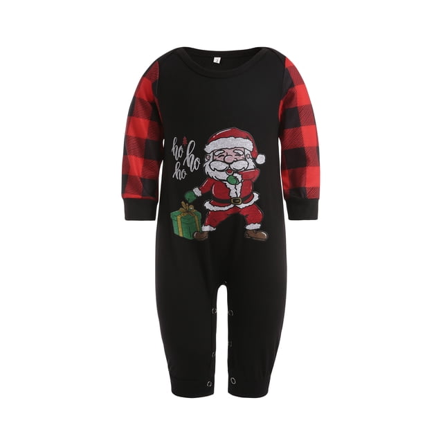 ZAXARRA Christmas Family Pajamas Set Santa Plaid Print Tops+Trouser/Romper