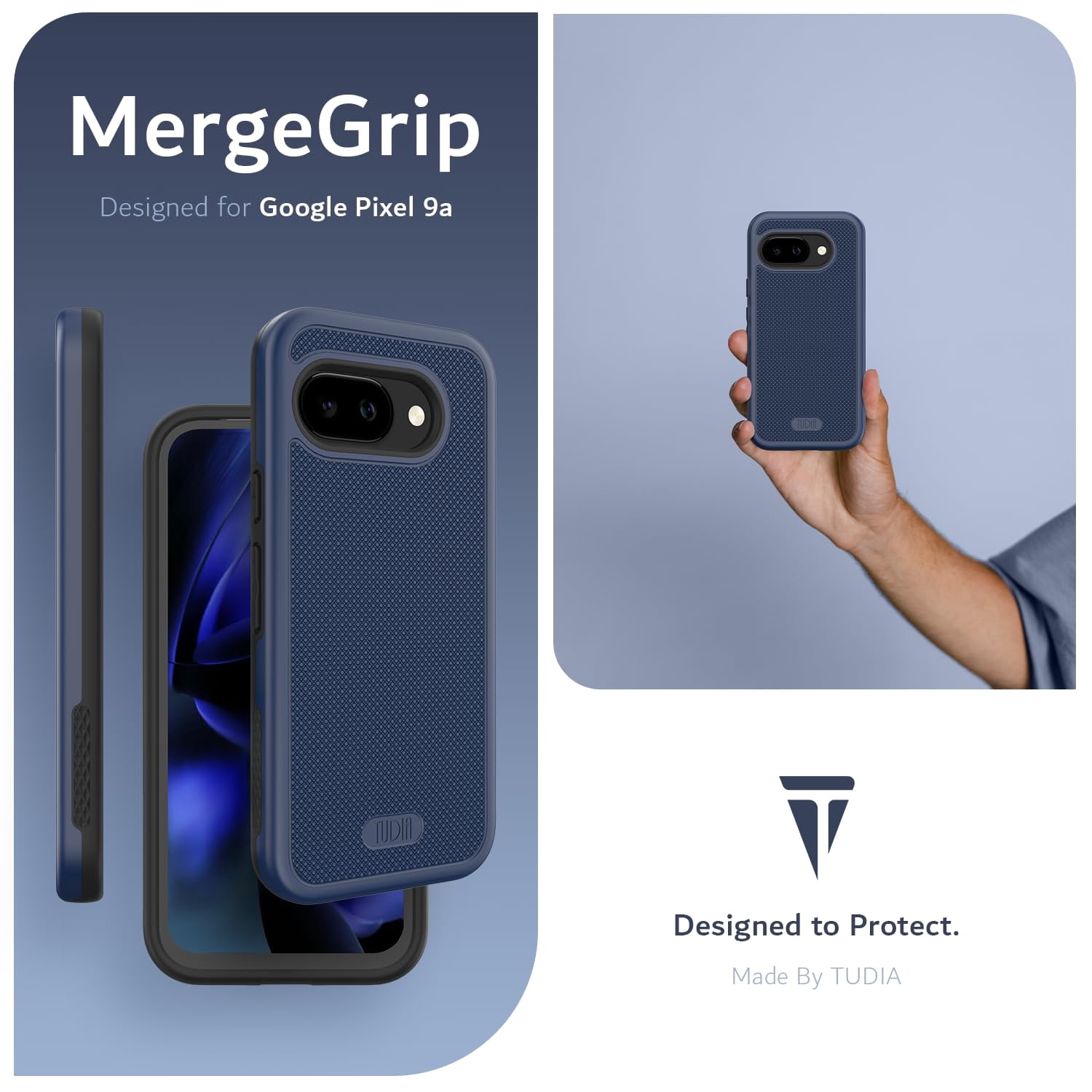 TUDIA MergeGrip for Google Pixel 9A Case 2025 Heavy Duty Dual Layer Cover - Indigo Blue