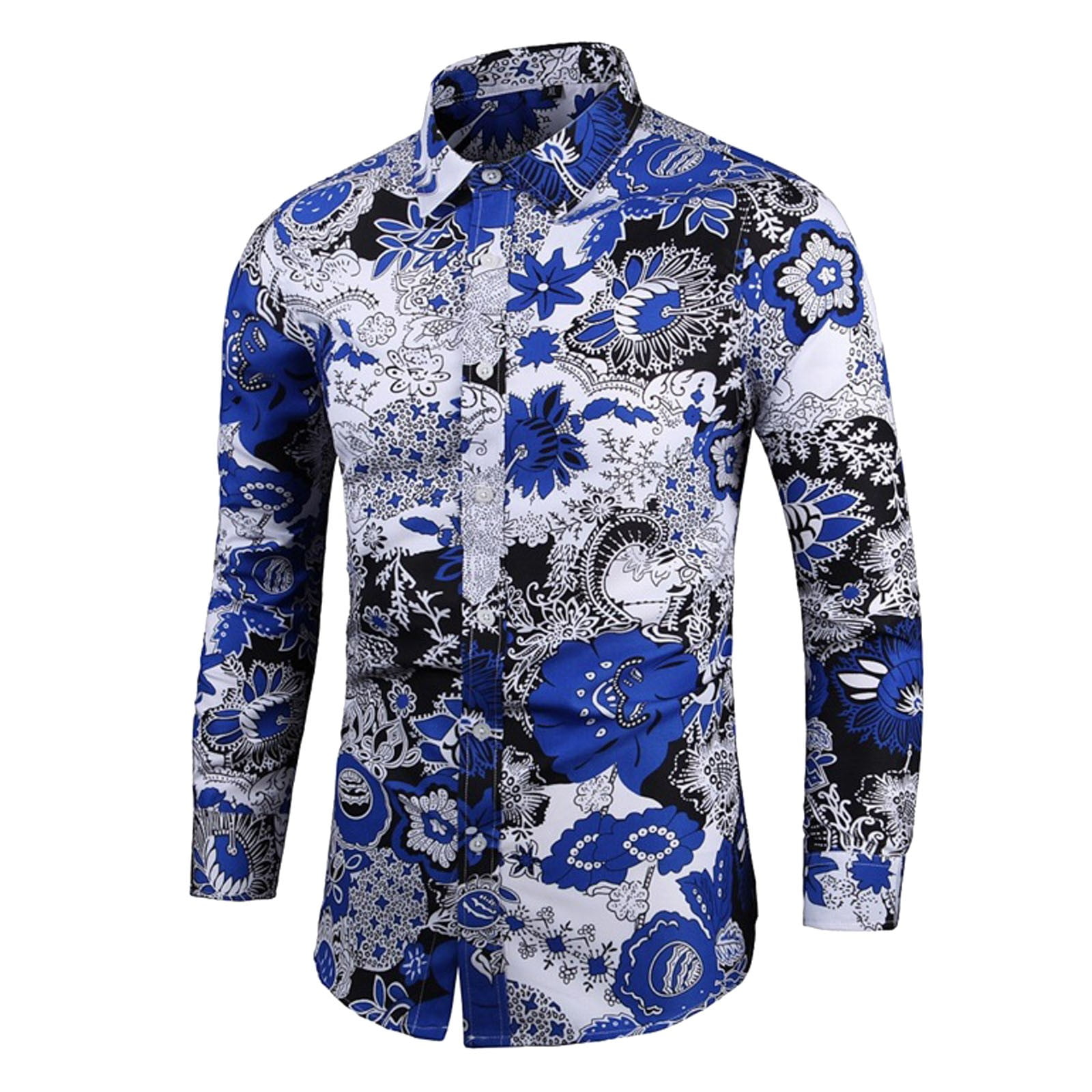 fohemr Mens Floral Shirt Casual Button Down Long Sleeve Flower Printed Shirt  100% Cotton Green Floral Print XX-Large - ShopStyle