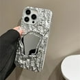 thumbnail image 2 of iPhone 14 Mirror Case. Bling Glitter Silver Cute Tin Foil 3D Rock Texture Makeup Mirror Women Girls Shockproof Soft Case Cover for iPhone 14, 2 of 9