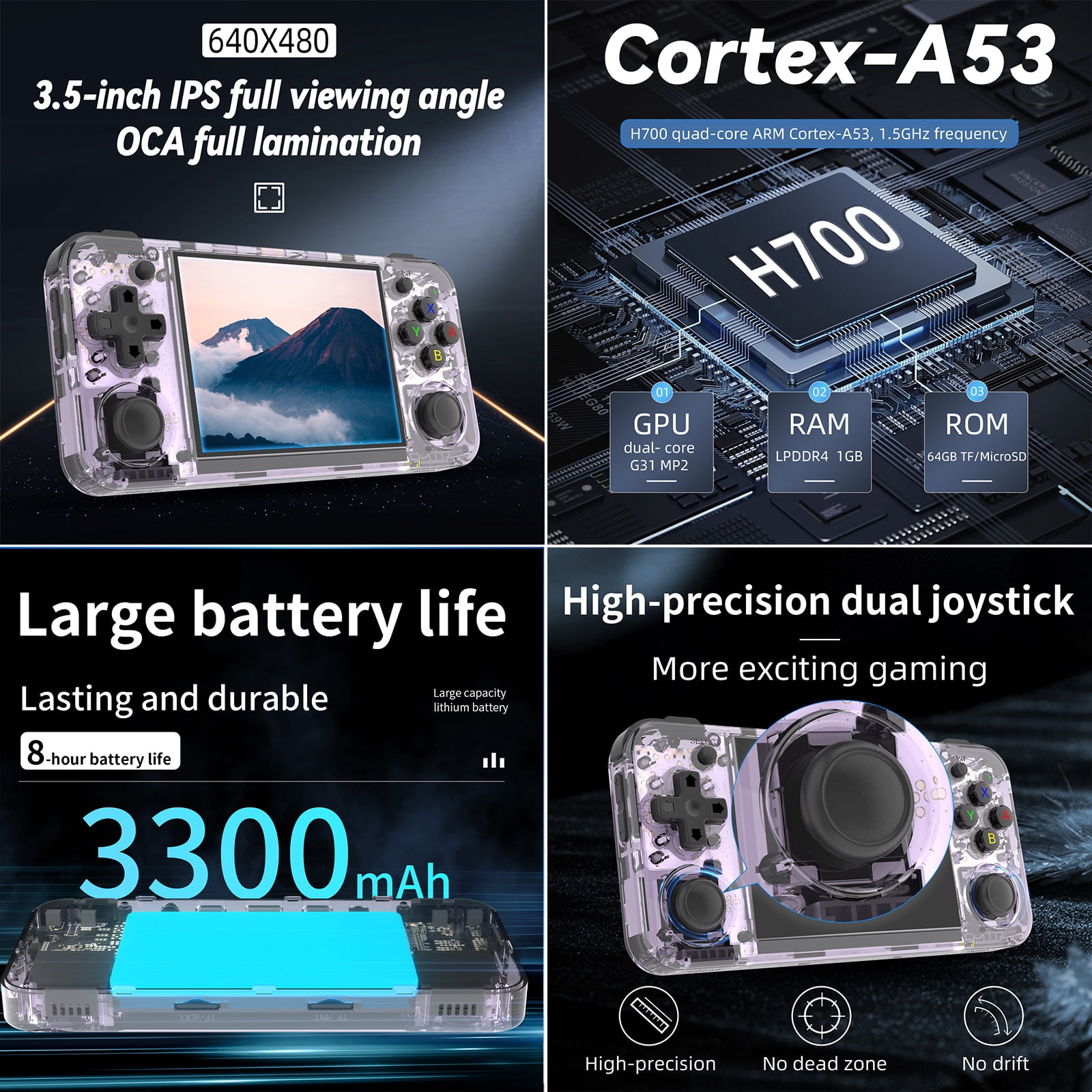 RG35XXH Handheld Game Console,3.5"Screen,3300mAh Battery,5G WiFi Bluetooth HD and TV Output Purple