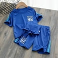thumbnail image 2 of CPNG Boys Casual Sportswear Outfits Summer Quick Drying Breathable Short Sleeved Crewneck T Shirt and Shorts Set(Blue,12-13 Years), 2 of 9