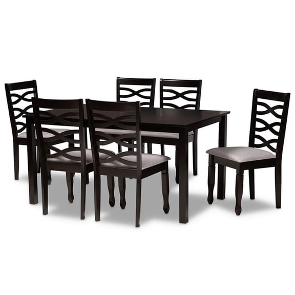Bowery Hill Upholstered and Dark Brown Finished Wood 7-Piece Dining Set
