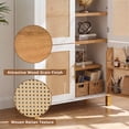 thumbnail image 6 of Leumius 71" Tall Arched Cabinet with Rattan Doors and Adjustable Shelves,4 Doors Modern Farmhouse Storage Cabinet with Built-in Racks for Kitchen Dining Room Study White, 6 of 9