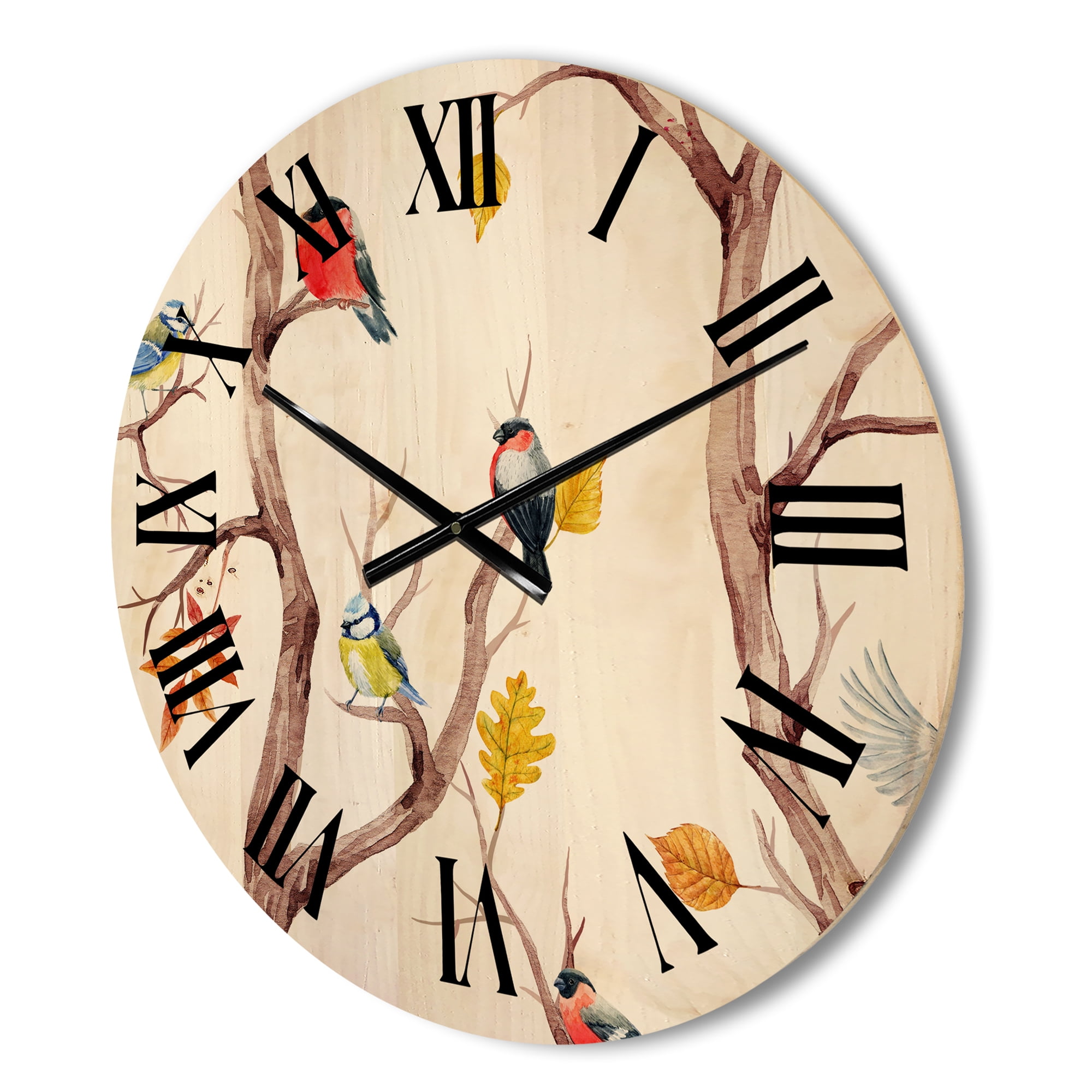 Designart 'Little Birds and Fall Trees' Traditional Wood Wall Clock