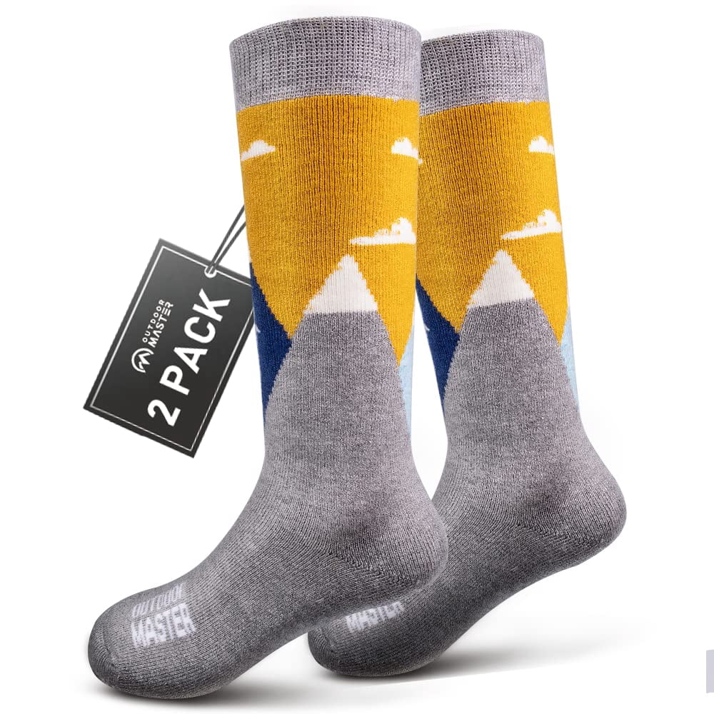 OutdoorMaster Kids Ski Socks - Merino Wool Blend, Over the Calf Design (4 Pack)