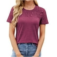thumbnail image 2 of Homenesgenics Womens Tops under $5 Women's New Short-sleeved Round Neck Lace Splicing Solid Color Casual Blouse Red M, 2 of 8