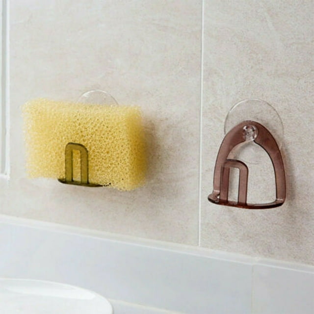 Oleegame 1PC Shower Soap Dish With Hook Kitchen Sink Soap Rack Drainer Rack Sink Rack Kitchen Suction Cup Sponge Brown