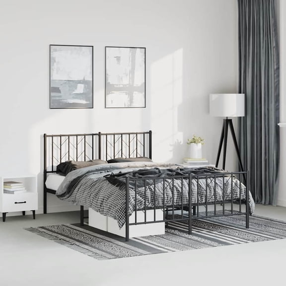 vidaXL King Metal Bed Frame with Headboard, Under Bed Storage, Noise Free, Black, No Mattress