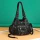 thumbnail image 5 of Bolso de mano de moda, monedero, cartera, bolso tipo cubo, informal, con cremallera, de piel sintética, para hombro Negro, 5 of 7