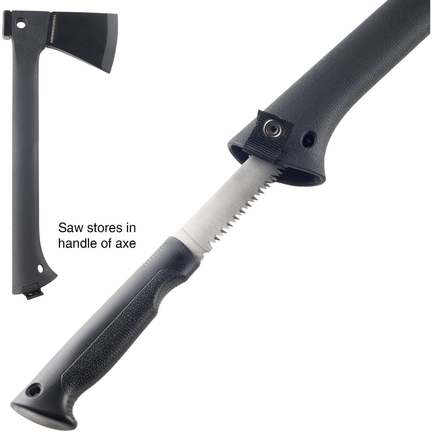 Camping Hand Axe and Accessories Combo - Lightweight Hatchet with Nested Serrated Wood Saw and Magnesium Fire Starter Tool by Wakeman Outdoors