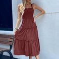 thumbnail image 5 of gljltg Sundress Dresses for Women Summer Sleeveless Square Neck Midi Dress Beach Holiday Loose Solid Color Casual Dresses Flowy Swing Pleated Suspender Dress, 5 of 7