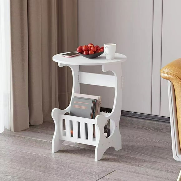 HKEJIAOI Round Bedside Table - Small Nightstand & Living Room Coffee Table - Compact Wooden End Table with Storage Shelf, Stable 4-Leg Design, Easy to Clean