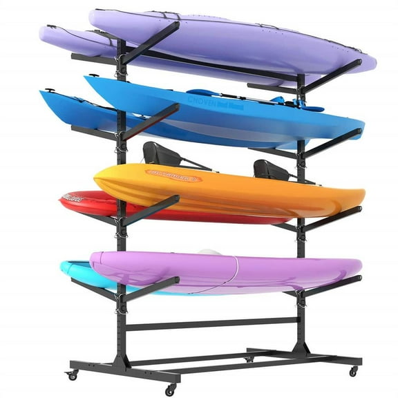 Topcobe Heavy-Duty Freestanding Kayak Storage Rack, 8-Unit Kayak Stand with Wheels, Perfect for Garage, Indoor & Outdoor, 58"D x 45.9"W x 82.3"H