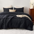 thumbnail image 2 of California King Comforter Set with Sheet - 4 Pieces Soft Black Bedding, Grid Pinch Pleat, All Season Lightweight Fluffy Bed Set with Solid Boho Comforter, Pillowcases & Sheet, 2 of 8