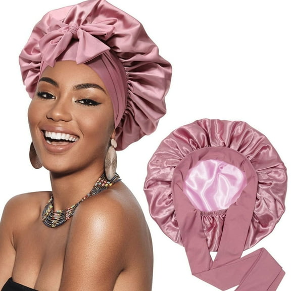 Satin Bonnet for Sleeping,Women Hair Bonnet,Elastic Tie Band Night Cap