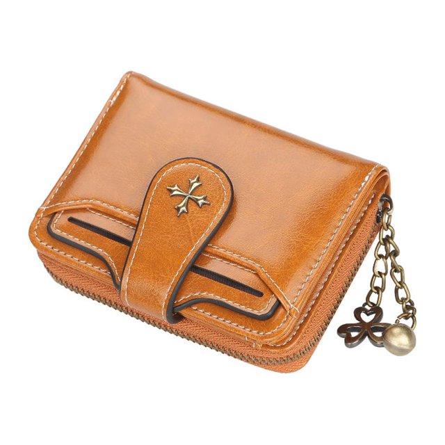 Minnieouse Cartera corta de piel sintética dividida para mujer, cartera con cremallera de gran capacidad, tarjetero pequeño para mujer, bolsillo Carteras Marrón