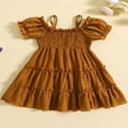 thumbnail image 3 of Toddler Enfants Filles une Ligne Robe Manches Courtes Bretelles Spaghetti Robe Plissée Robe d'Été Vert Foncé 2-3 Ans, 3 of 8
