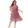 thumbnail image 3 of DARING DIVA Plus Size Ditsy Floral V Neck Smocked Waist Midi Dress 4X Burgundy, 3 of 6