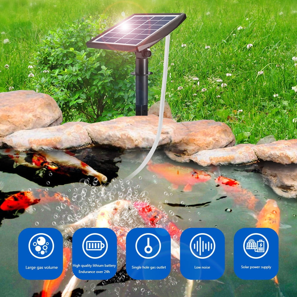 Solar Powered Pond Aerator, Floating Solar Oxygen Pump for Fish Tank & Garden Pond, 6V 2W IP65 Waterproof Low Noise, Solar Panel with 2200mAh Battery, 0.8L/MIN Oxygen Pump for Outdoor Aquarium
