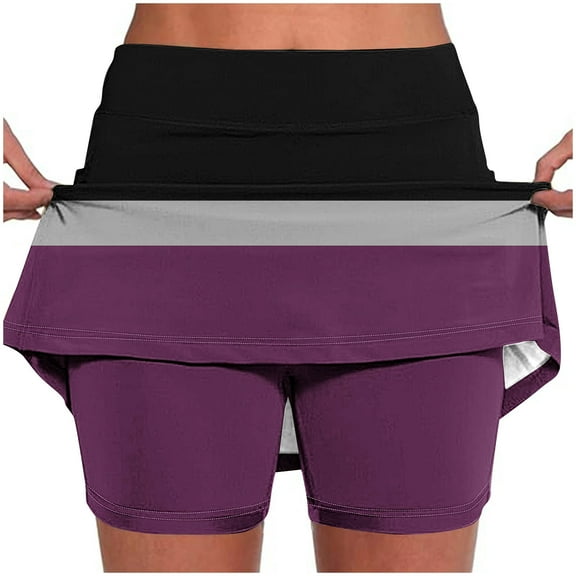 XYAIYT Womens Yoga Shorts Color Block Skirts Built in Short Elastic 2 in 1 Shorts for Running Tennis Golf Sports