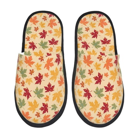 Balery Autumn Maple Leaves Slient Indoor Furry Fleece Comfort House Shoes Soft Non-Slip Home Shoes Cotton slippers House Slippers-- Large