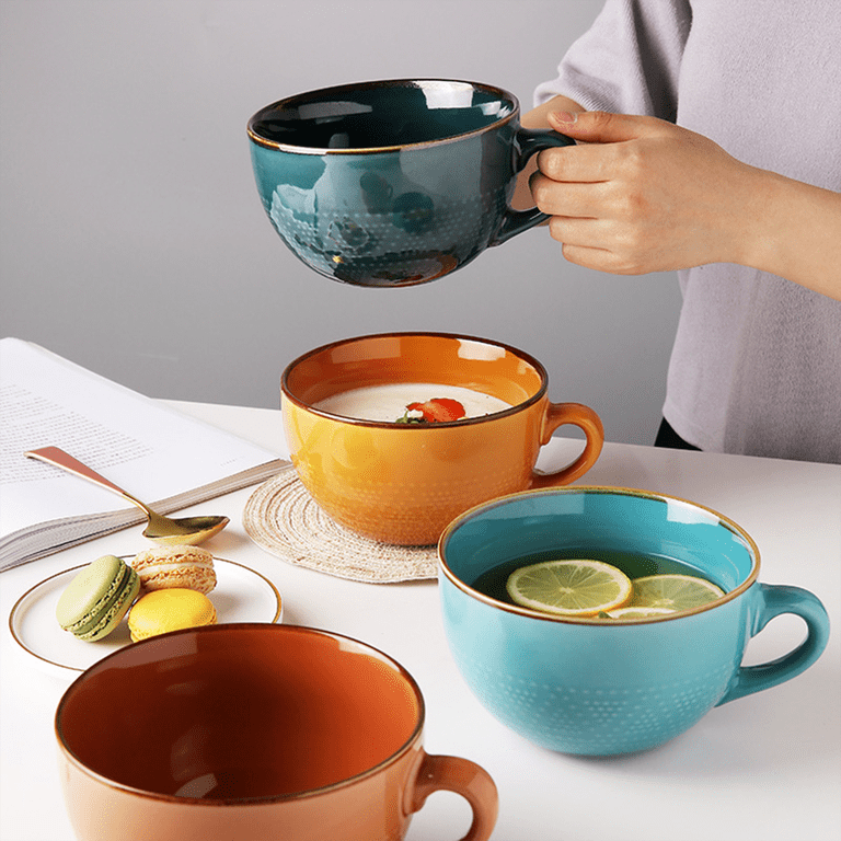 Farcauo Violet Large Coffee Cup 24 Ounce Oversized Soup Mug Porcelain 700  ML Tea Cup XXL Cereal Bowls Soup Ramen Salad Bowl Ceramic Mug with Handle