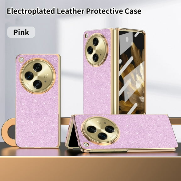 Case for OnePlus Open, for Women Girls Stylish Plating Glitter Sprakle Bling Anti-Slip Shockproof Drop Protection Folding Cover Case for OnePlus Open, Pink