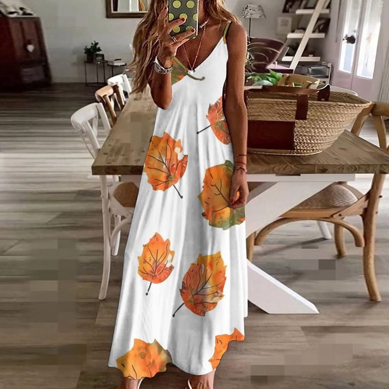 Autumn Harvest Maple Leaves Thanksgiving Design Sleeveless Dress Woman Fashion Long Dresses Women's Summer Suit Dress 2025 Autumn Harvest Maple Leaves Thanksgiving Design Sleeveless Dress Woman Fashion Long Dresses Women's Summer Suit Dress 2025