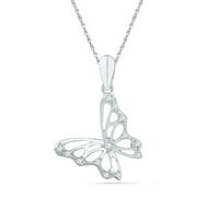 Macey Worldwide Jewelry 10K White Gold Diamond Butterfly Necklace Pendant 1/12 Ctw.