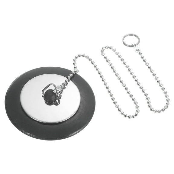 1.97" Bathtub Drain Stopper, Rubber Sink Plug Blocker with 15" Chain, Silver