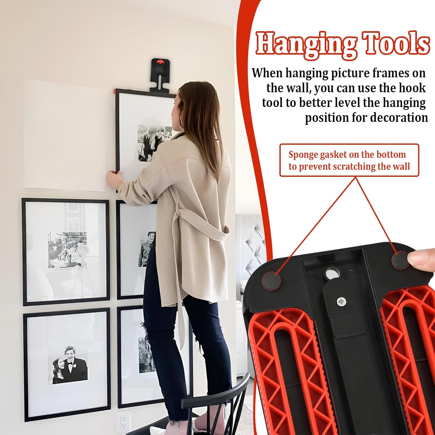 ABPETE Photo Frame Hanger Tool with Bubble Level, Never Measure Versatile Picture Hanging Tool , Accurate Photo Frame Hanging Level for Home Decor Enthusiasts and Professionals
