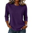 thumbnail image 2 of Women's Crew Neck 3/4 Sleeve T-Shirt, Loose Fit Casual Comfy Top, Soft Breathable Basic Tee for Daily Office Lounge Wear 15-Purple XXL, 2 of 5