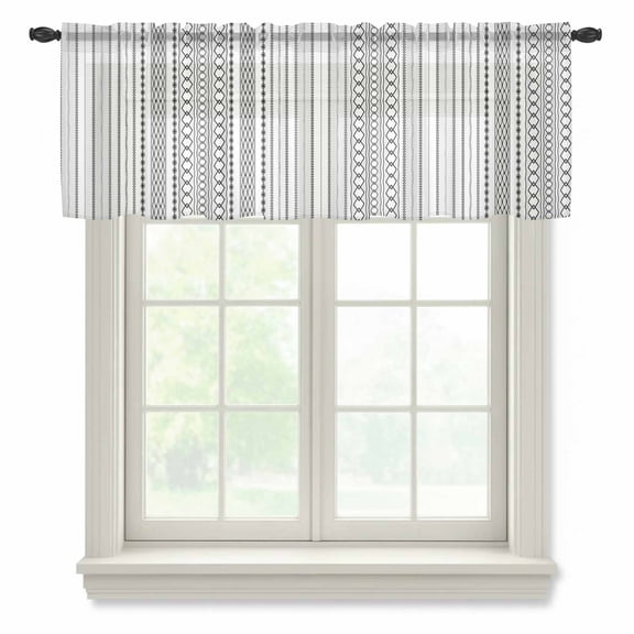 Black White Striped Valance Curtains for Kitchen/Living Room/Bathroom/Bedroom Window, Rod Pocket Small Topper Half Short Window Curtains Voile Sheer Scarf, Modern Farmhouse Geometric 54"x18"