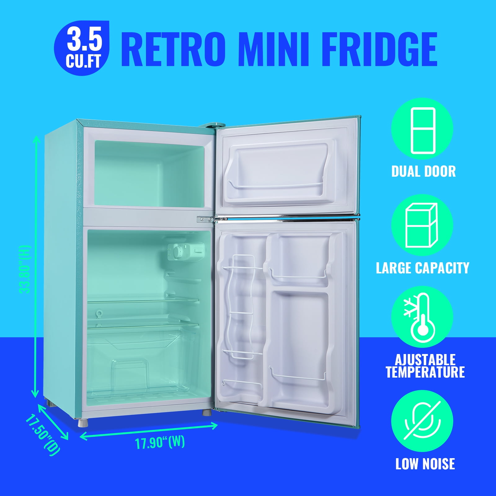 Tacool 3.5 Cu.ft Retro Mini Fridge with Freezer, 2 Door Small Refrigerator with 7 Adjustable Thermostat for Home, Blue