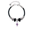 thumbnail image 2 of Delight Jewelry Silvertone Small Purple Crystal Cross Mom Celtic Knot Leather Bead Bracelet, 7"+2" Extender, 2 of 4
