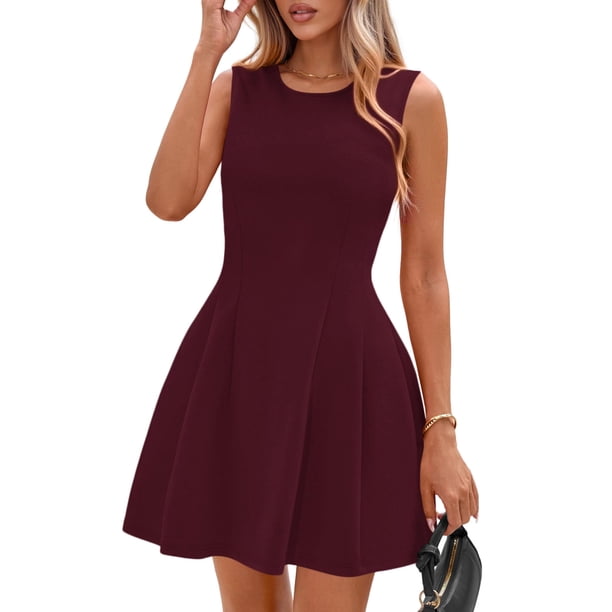 Vestido PRETTYGARDEN Línea A sin mangas mini burdeos XXL